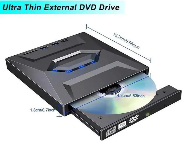 Alt view image 7 of 7 - DIXSG External DVD CD Drive, USB 3.0 & Type-C Slim Portable CD/DVD Burner with 2 USB Ports, SD/TF Card Reader, High-Speed Data Transfer, Compatible with Laptop & Desktop