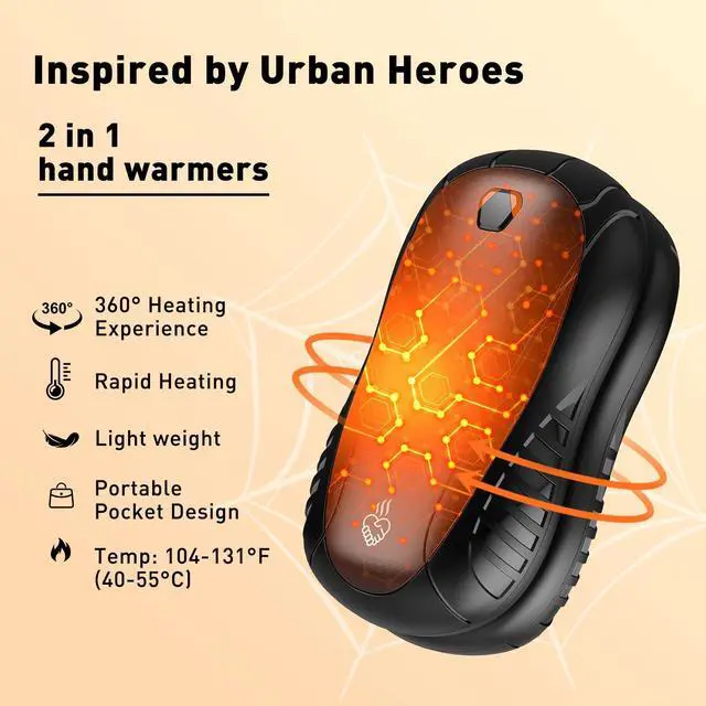 Alt view image 2 of 7 - 2 Pack Hand Warmers Rechargeable 6000mAh Electric Portable Hand Warmers 2 in 1 FANDLISS Electric Portable Pocket Heater with 12Hrs & 3 Level Warmth Gift, Outdoor, Women Men Gift, Black