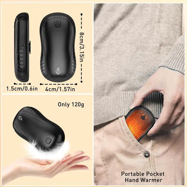 Alt view image 4 of 7 - 2 Pack Hand Warmers Rechargeable 6000mAh Electric Portable Hand Warmers 2 in 1 FANDLISS Electric Portable Pocket Heater with 12Hrs & 3 Level Warmth Gift, Outdoor, Women Men Gift, Black