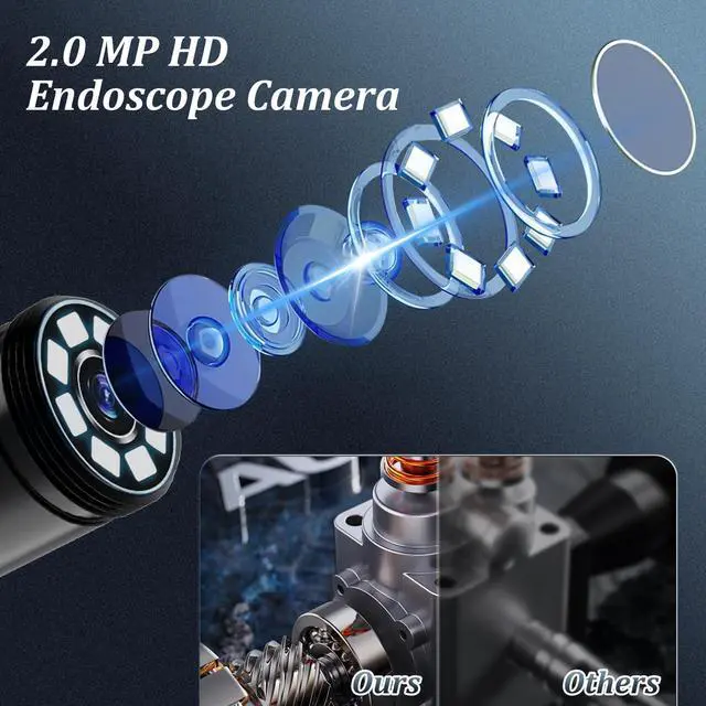 Alt view image 2 of 7 - Endoscope Camera with Light, 1920P HD Borescope Camera with 8 Adjustable LED Lights, 16.4ft Semi-Rigid Snake Camera with Light, IP67 Waterproof 7.9mm Inspection Camera for iOS and Android