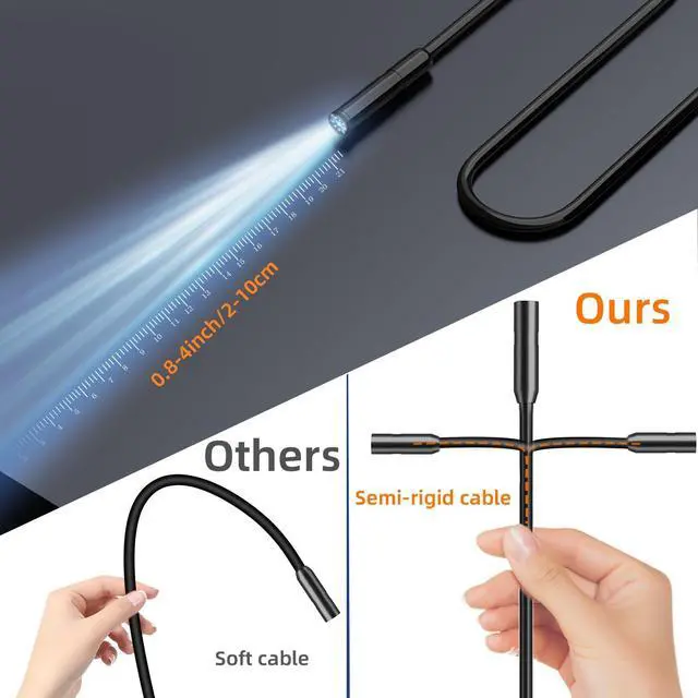 Alt view image 4 of 7 - Endoscope Camera with Light, 1920P HD 4.3" Display Borescope Camera with 8 Adjustable LED Lights, 16.5ft Semi-Rigid Snake Camera with Light, IP67 Waterproof Inspection Camera, Cool Gadgets for Men