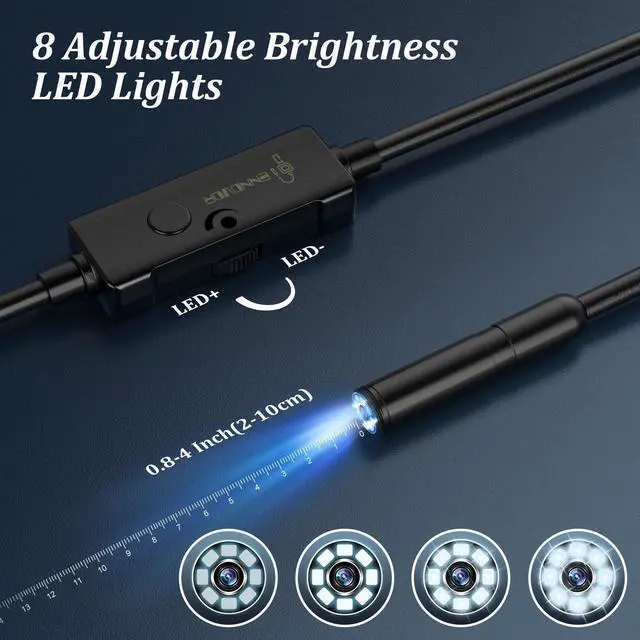 Alt view image 5 of 7 - Endoscope Camera with Light, 1920P HD Borescope Camera with 8 Adjustable LED Lights, 16.4ft Semi-Rigid Snake Camera with Light, IP67 Waterproof 7.9mm Inspection Camera for iOS and Android