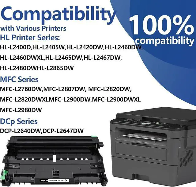 Alt view image 2 of 6 - Ennovor Compatible DR830 Drum 2 Pack Replacement for Brother DR830xl DR-830 Drum Unit use with DCP-L2640DW HL-L2460DW HL-L2405W HL-L2480DW MFC-L2820DW MFC-L2807DW HL-L2400D HL-L2865DW Printer