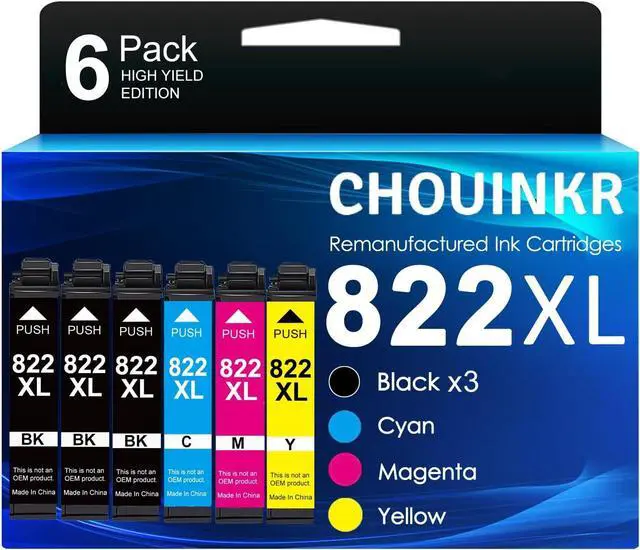 Main image of Ennovor 822xl Ink Cartridge Remanufactured Replacement for Epson 822XL 822 XL Ink Cartridges Use with WF-3820 WF-3823 WF-4820 WF-4830 WF-4833 WF-4834 Printer (3 Black Cyan Magenta Yellow)