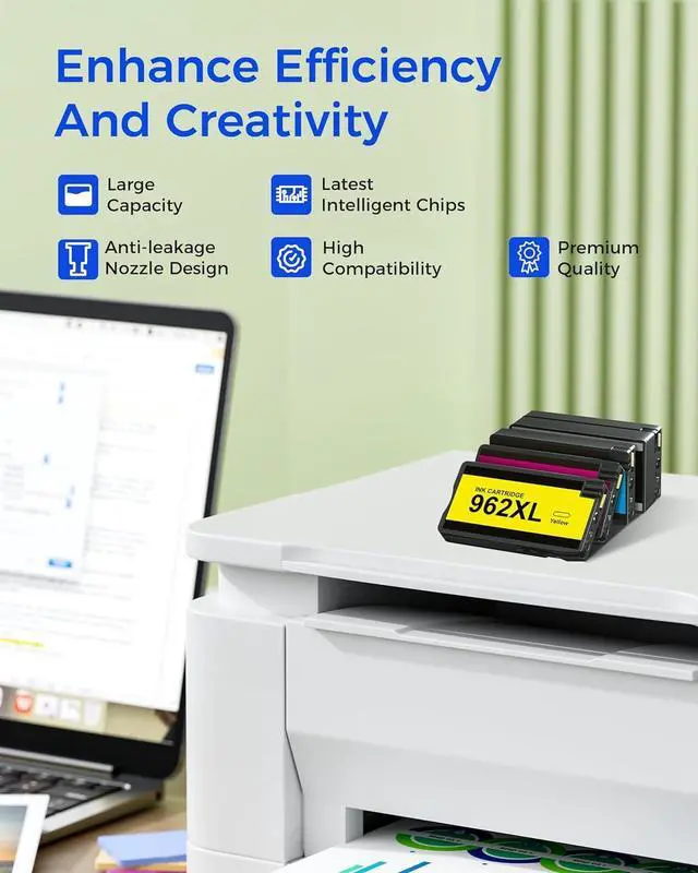 Alt view image 4 of 5 - Ennovor 962XL 962 XL Ink Cartridges Combo Pack for 962 962 XL Ink Cartridges Compatible with HP OfficeJet Pro 9010 9012 9015 9018 9019 9020 9025 Printer 4 Pack
