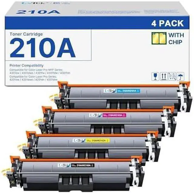 Main image of Ennovor LxTek 210A 210X Toner Cartridges 4 Pack (with Chip) Replacement for HP 210A 210X W2100A W2100X Compatible with HP Color Laserjet Pro MFP 4301fdw 4301fdn Pro 4201dw 4201dn Series Printer (BCYM)
