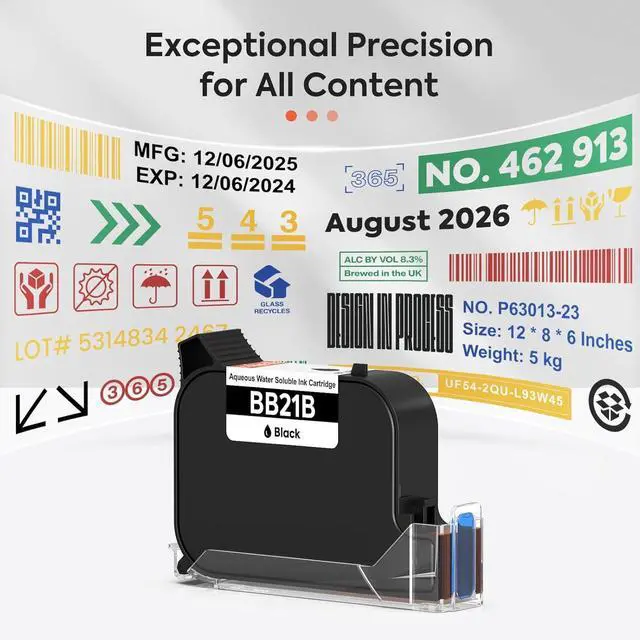 Alt view image 3 of 7 - v4ink BB21B BENTSAI Original Aqueous Water Soluble Ink Cartridge Replacement for BENTSAI Handheld Inkjet Printer BT-HH6205B and BT-HH6205BL(Black, 1 Pack)