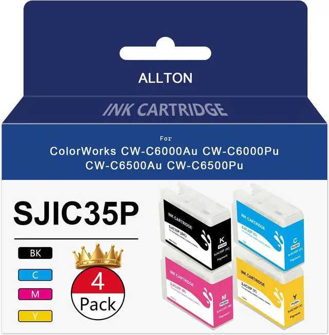 Main image of SJIC35P Ink Cartridge 4-Pack Compatible SJlC35P-BK SJIC35P-C SJIC35P-M SJIC35P-Y Ink Replacement for ColorWorks CW-C6000P CW-C6500A CW-C6000A CW-C6500P Color Inkjet Matte Label Printer