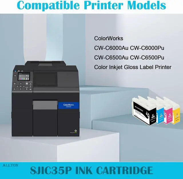 Alt view image 2 of 6 - SJIC35P Ink Cartridge 4-Pack Compatible SJlC35P-BK SJIC35P-C SJIC35P-M SJIC35P-Y Ink Replacement for ColorWorks CW-C6000P CW-C6500A CW-C6000A CW-C6500P Color Inkjet Matte Label Printer