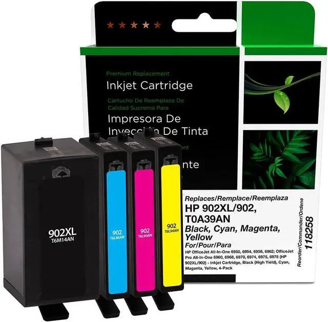 Main image of Clover Remanufactured Ink Cartridges Replacement for HP T0A39AN (HP 902XL/902) | Black XL, Cyan, Magenta, Yellow 4 PK