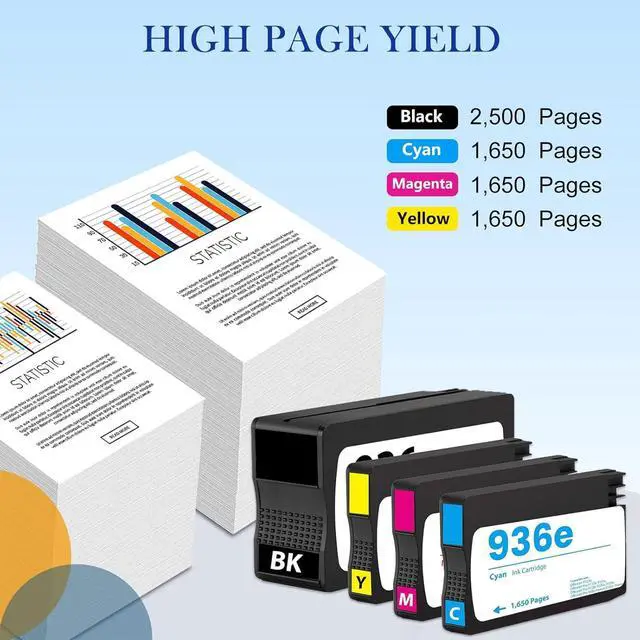 Alt view image 4 of 6 - Ennovor 936e Ink Cartridge (with Chip) Combo 4-Pack Compatible for HP 936e 936 Ink Cartridges for OfficeJet Pro 9125e 9135e 9128e 9122e 9130b Wide Format 9730 9730e Printers (Not OEM)
