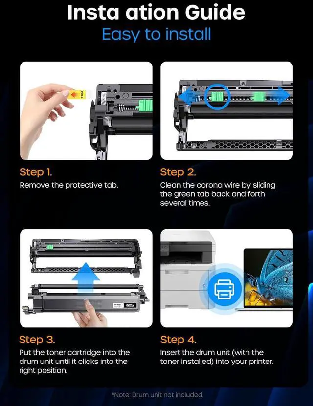 Alt view image 4 of 6 - DR229CL Drum Unit (NOT Toner) Compatible Replacement for Brother DR229 use with TN229 TN229XL Work with Brother HL-L3220CDW MFC-L3720CDW HL-L3280CDW HL-L3300CDW MFC-L3780CDW Printers (4-Pack)