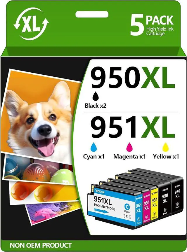 Main image of Ennovor 950XL 951XL Combo Pack (5-Pack) Compatible for High Yield HP 950 951 Ink Cartridges Combo Pack, 8600 8610 8620 8660 76DW 251DW, Best-for Home Office, Color, Black