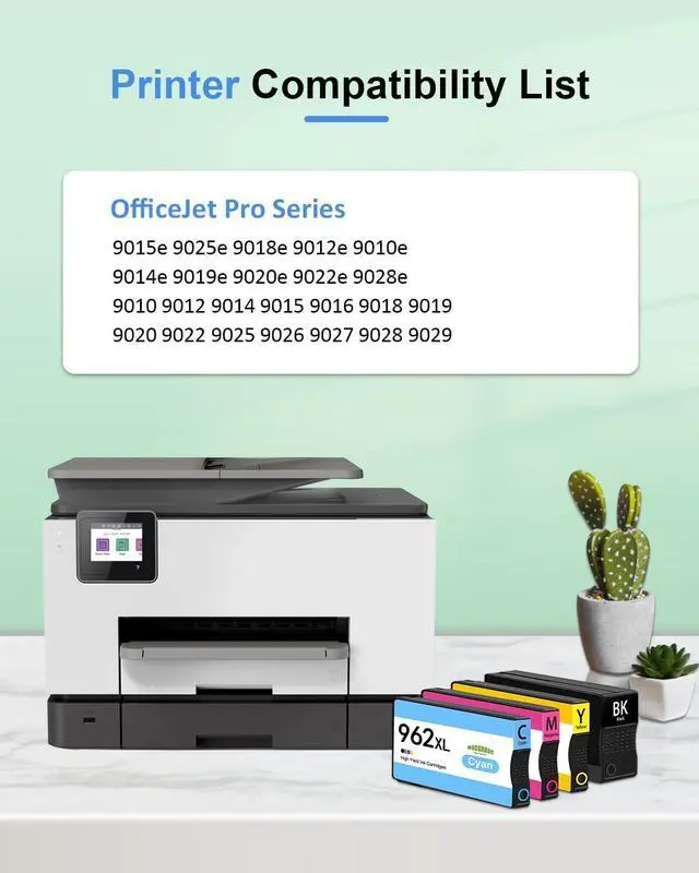 Alt view image 2 of 6 - Ennovor 962XL Ink Cartridges Combo Remanufactured Pack Replacement for HP 962 XL Officejet Pro 9010 9012 9015 9018 9020 9025 9014 9016 9019 9022 9026 Printer 4-Pack (Black/Cyan/Magenta/Yellow)