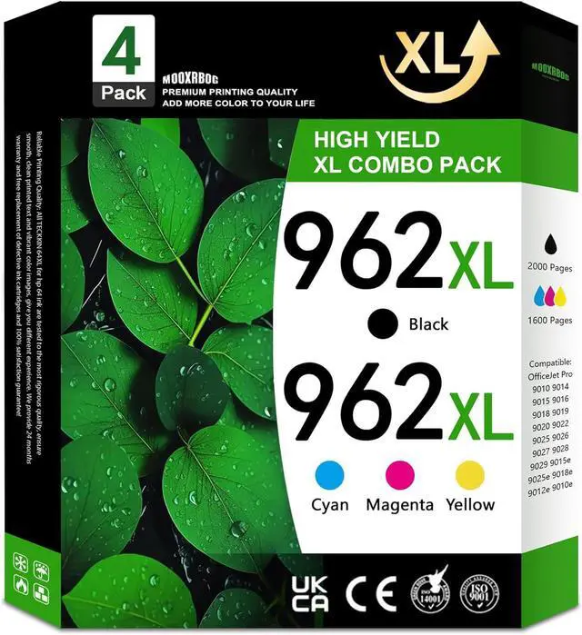Main image of Ennovor 962XL Ink Cartridges Combo Remanufactured Pack Replacement for HP 962 XL Officejet Pro 9010 9012 9015 9018 9020 9025 9014 9016 9019 9022 9026 Printer 4-Pack (Black/Cyan/Magenta/Yellow)