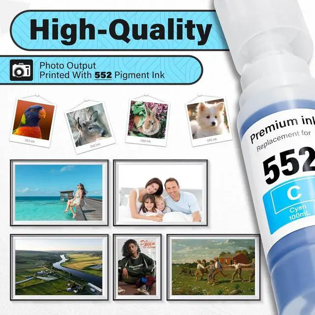 Alt view image 6 of 7 - Ennovor 552 Ink Refill Bottles 6 Pack 600ML with Photo Paper (NotSublimation Ink) Compatible for Epson Ecotank Photo ET-8550 ET-8500 ET8550 ET8500 Printer, T552 552 Pigment Ink (BK PBK CMY GY)