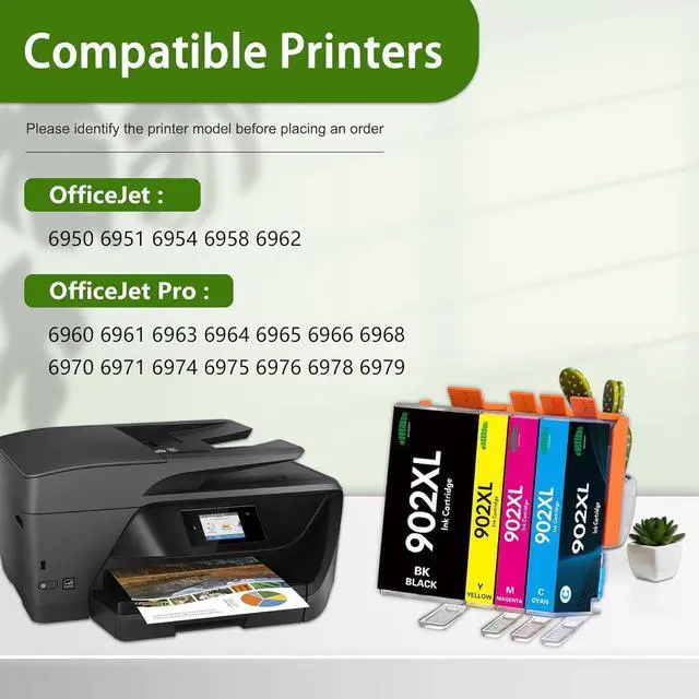 Alt view image 2 of 6 - Ennovor 902XL Ink Cartridges High Yield (4-Pack, 1Black/1Cyan/1Magenta/1Yellow) Replacement for HP 902XL Ink Cartridges Combo Pack for OfficeJet Pro 6978 6960 6968 6950 6951 6970 Printers