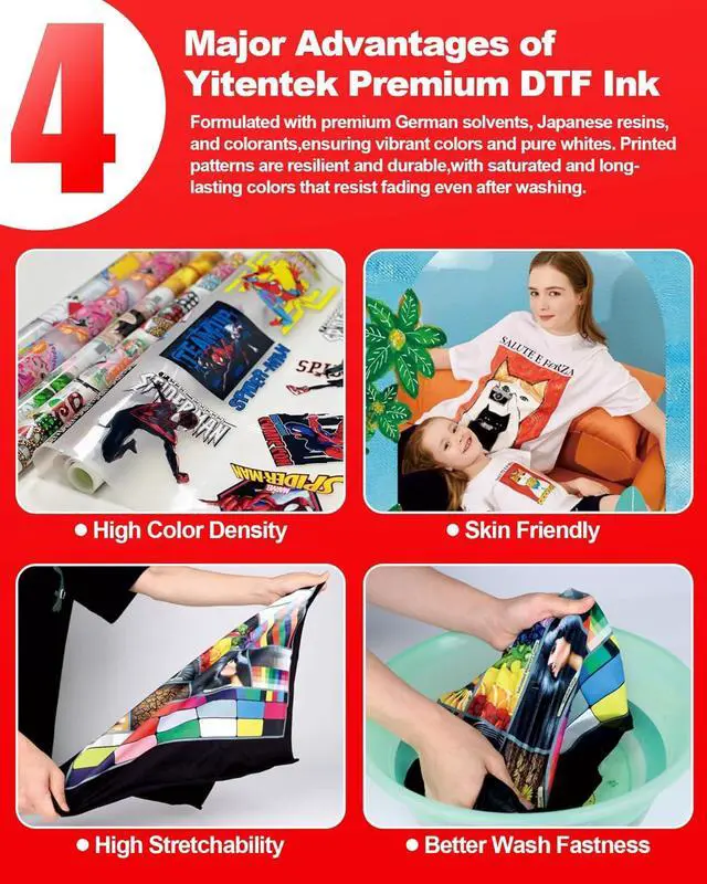 Alt view image 4 of 7 - Ennovor Low-Sediment DTF Ink 1500ML DTF Transfer Ink for PET Film Pigment Ink Refill for P600 P800 DX5 XP600 4720 i3200 i1600 5113. High Fluidity, Whiteness & Coverage, (250ml x 6, 2Wh+CMYK)