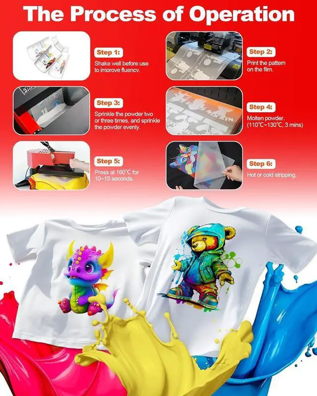 Alt view image 7 of 7 - Ennovor Low-Sediment DTF Ink 1500ML DTF Transfer Ink for PET Film Pigment Ink Refill for P600 P800 DX5 XP600 4720 i3200 i1600 5113. High Fluidity, Whiteness & Coverage, (250ml x 6, 2Wh+CMYK)