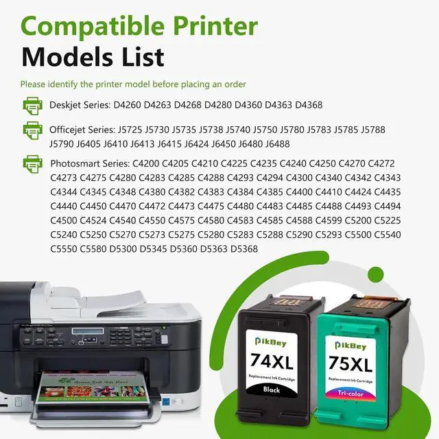 Alt view image 2 of 6 - Ennovor 74XL 75XL Ink Cartridges Combo Pack Replacement for HP 74 75 Ink Cartridges for ODeskJet D4260 Photosmart C4280 C4300 C4400 C4500 OfficeJet J5788 J6480 Printer (2-Pack, 1Black/1Tri-Color)