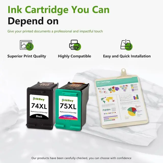 Alt view image 6 of 6 - Ennovor 74XL 75XL Ink Cartridges Combo Pack Replacement for HP 74 75 Ink Cartridges for ODeskJet D4260 Photosmart C4280 C4300 C4400 C4500 OfficeJet J5788 J6480 Printer (2-Pack, 1Black/1Tri-Color)