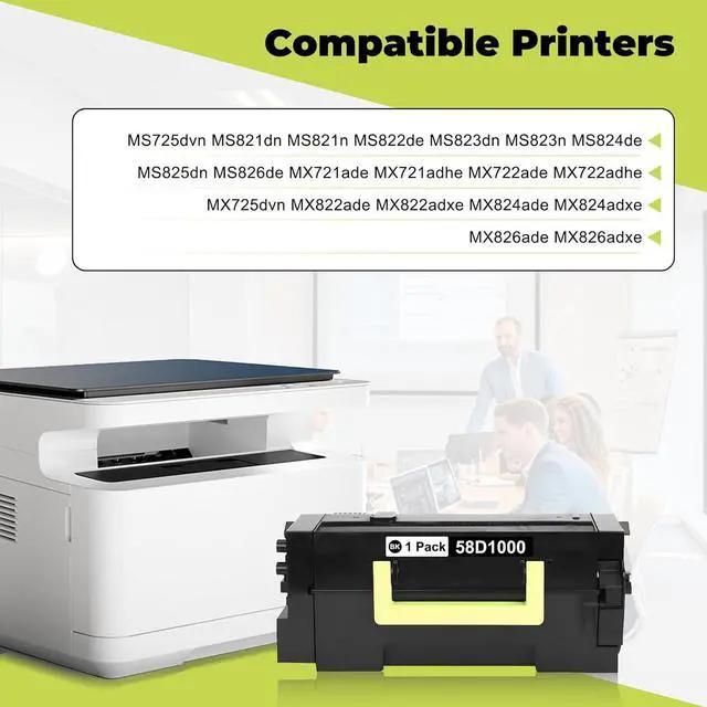Alt view image 2 of 5 - Ennovor 58D1000 Toner Cartridge Compatible for Lexmark 58D1000 for MS725 MS821 MS822 MS823 MS824 MS825 MS826 MX721 MX722 MX725 MX822 MX824 MX826 Printers(1 Pack,7,500 Pages)