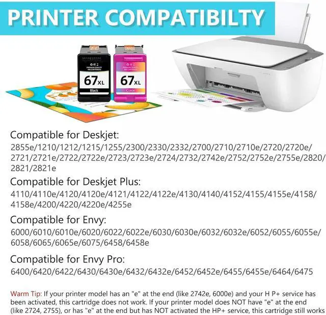 Alt view image 2 of 7 - Ennovor 67XL Ink Cartridges Black/Color Combo Pack - Replacement for HP 67XL Printer Ink Compatible for 2700e 2700 2855e 2755e 2755 4155e 4255e for 6000 6055e 6400 Printer