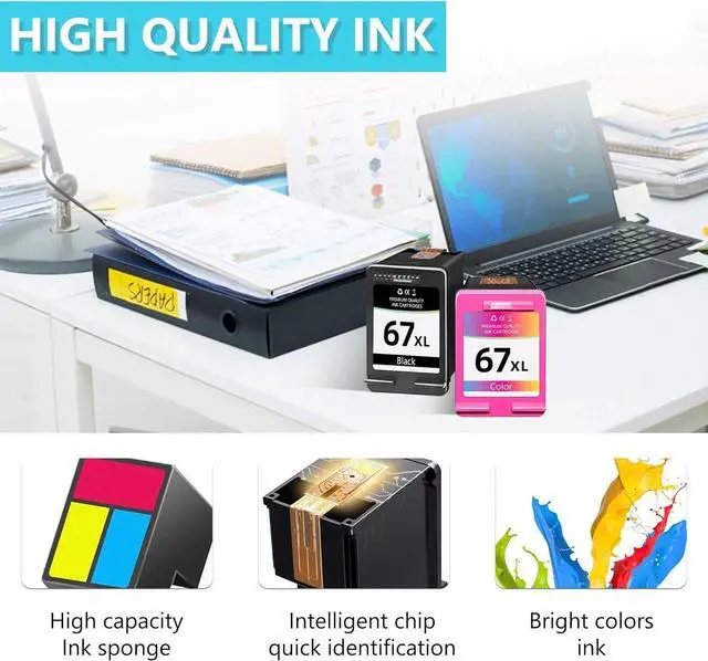 Alt view image 4 of 7 - Ennovor 67XL Ink Cartridges Black/Color Combo Pack - Replacement for HP 67XL Printer Ink Compatible for 2700e 2700 2855e 2755e 2755 4155e 4255e for 6000 6055e 6400 Printer