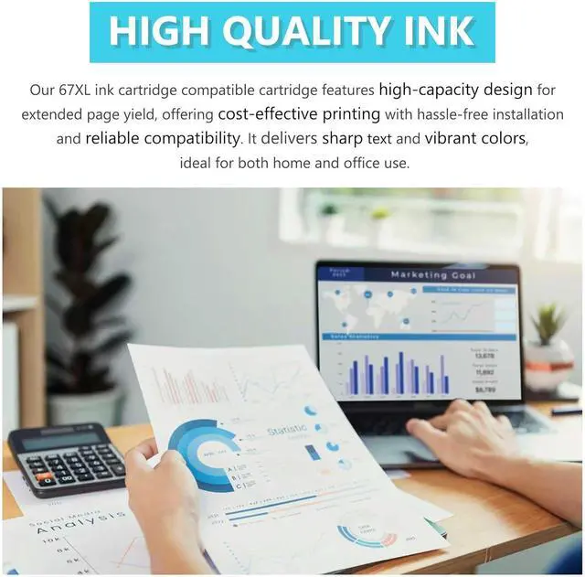 Alt view image 7 of 7 - Ennovor 67XL Ink Cartridges Black/Color Combo Pack - Replacement for HP 67XL Printer Ink Compatible for 2700e 2700 2855e 2755e 2755 4155e 4255e for 6000 6055e 6400 Printer