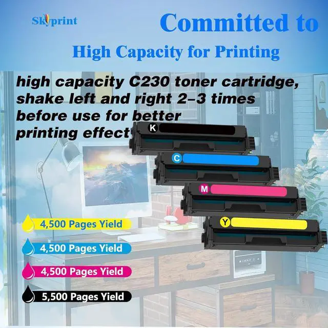 Alt view image 3 of 6 - Ennovor C230 C235 Toner Cartridge (with Chip) 006R04391 006R04392 006R04393 006R04394 Replacement for Xerox C230 C235 Toner for Xerox C235DN C230DNI Printer High Capacity Black:5,500;CMY:4,500 Pages