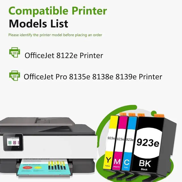 Alt view image 2 of 6 - Ennovor 923e Ink Cartridge Combo Pack (4-Pack, Black/Cyan/Yellow/Magenta) Compatible 923e Ink Replacement for HP 923e Ink use with OfficeJet 8122e OfficeJet Pro 8135e 8138e 8139e Printer