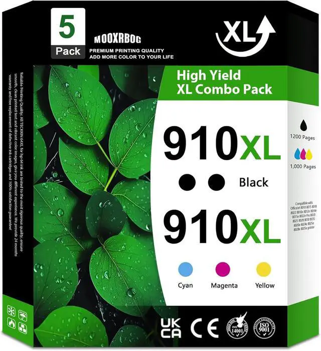 Main image of Ennovor 910XL Ink Cartridges Combo Pack (5-Pack, 2Black/1Cyan/1Magenta/1Yellow) Replacement for HP 910XL 910 Ink Cartridges Combo Pack OfficeJet Pro 8025e 8015e 8022e 8028e 8025 8035 Printer