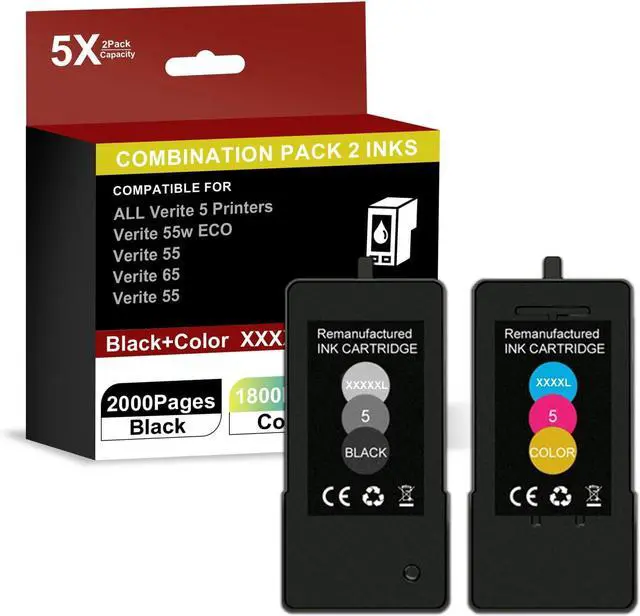 Main image of Ennovor High Capacity Verite 5 Ink Cartridge Replacement for Verite 5 XXXXXL for Verite 55W ECO Verite 55 Eco Verite 65 XXXXXL Verite 55 XXXXXL Plus (2Pack 1Black 1Color)