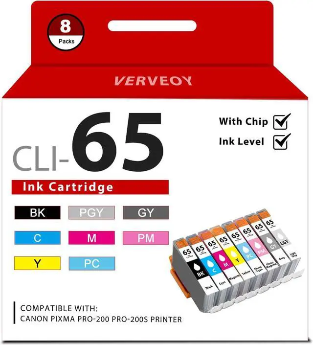 Main image of CLI-65 8-Color Ink Value Pack Replacement for Canon CLI65 CLI 65 Ink Cartridge for CLI-65 Ink Cartridges for PIXMA PRO-200 PRO-200S Printer (8-Pack, BK, C, M, Y, PM, PC, GY, LGY)