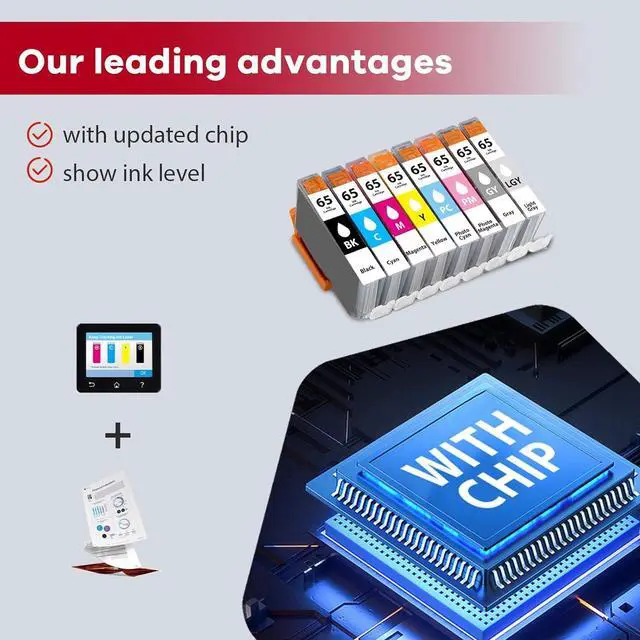 Alt view image 4 of 7 - CLI-65 8-Color Ink Value Pack Replacement for Canon CLI65 CLI 65 Ink Cartridge for CLI-65 Ink Cartridges for PIXMA PRO-200 PRO-200S Printer (8-Pack, BK, C, M, Y, PM, PC, GY, LGY)