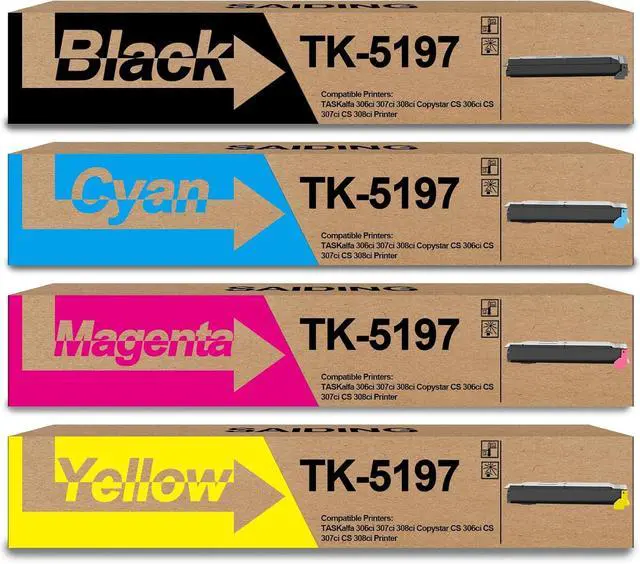 Main image of Ennovor SAIDING High Yield TK5197 TK-5197 Toner Cartrigde Replacement for Kyocera TASKalfa 306ci 307ci 308ci Copystar CS 306ci CS 307ci CS 308ci Printer(4-Pack,Black Cyan Yellow Magenta)