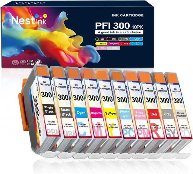 Main image of Ennovor PFI-300 Ink Cartridges - High Capacity Compatible PFI 300 Ink Cartridges Replacement for Canon ImagePROGRAF PRO-300 Printer, 10-Pack (MBK/PBK/C/M/Y/PM/PC/R/GY/CO)