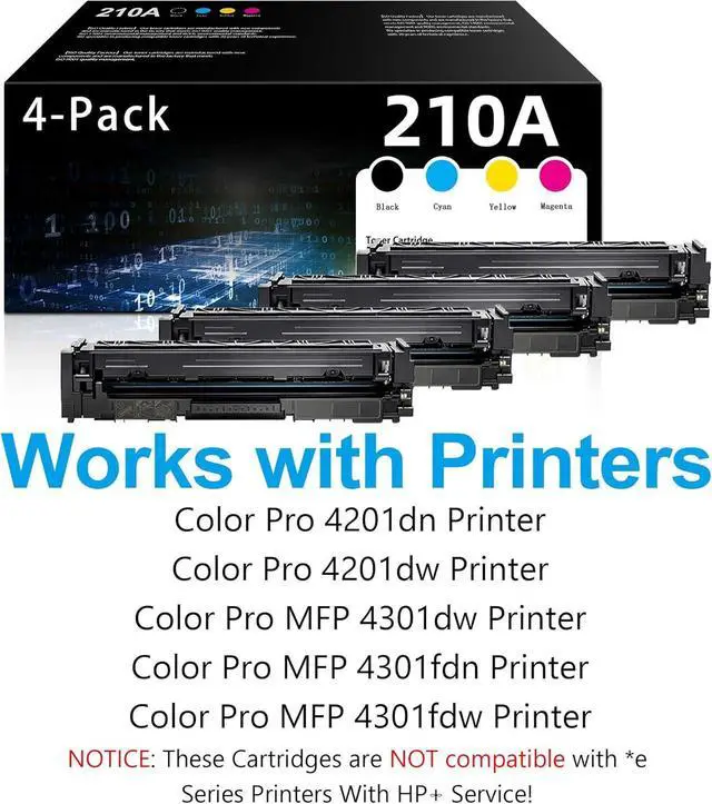 Alt view image 2 of 6 - Ennovor 210A Toner Cartridges 4-Pack (with Chip) : Replacement for 210A Toner Cartridges Color Pro MFP 4301fdw 4301fdn 4301dw Color Pro 4201dw 4201dn Printer