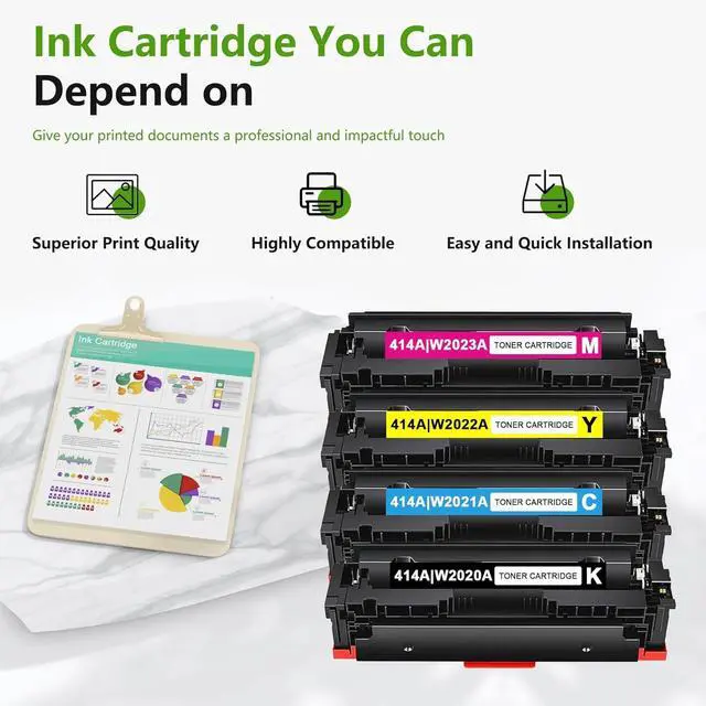 Alt view image 6 of 6 - Ennovor 414A Toner Cartridges Replacement for HP 414A Toner cartridges 4 Pack Compatible for Enterprise M455dn, Enterprise MFP M480f, Pro M454dn Printers (4 Pack, 1Black/ 1Cyan/ 1Magenta/ 1Yellow)