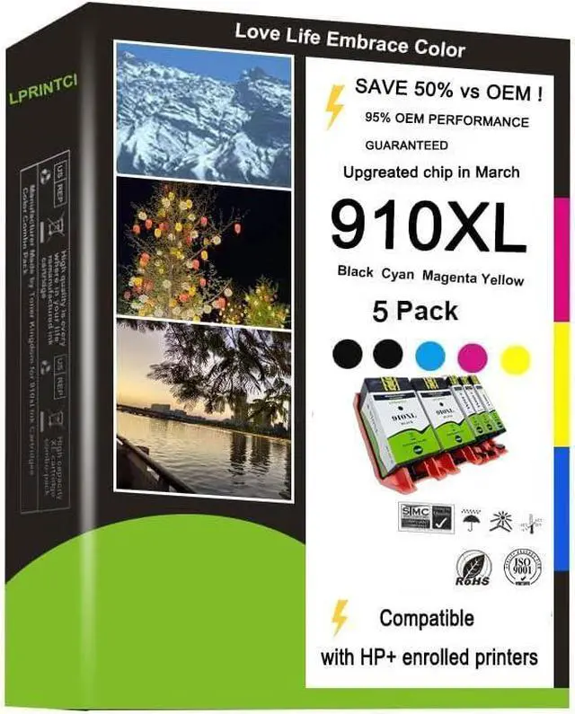 Main image of Ennovor 910XL Ink Cartridges Use for HP Printers Officejet Pro 8010e 8012e 8015e 8020e 8024e 8025e 8028e 8035e 3JB41AN 5-Pack (Cyan Magenta Yellow 2 Black)