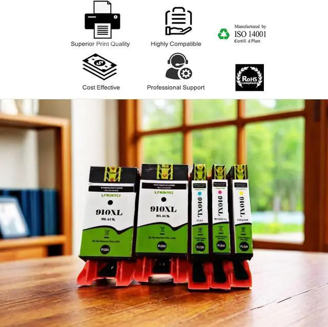Alt view image 3 of 7 - Ennovor 910XL Ink Cartridges Use for HP Printers Officejet Pro 8010e 8012e 8015e 8020e 8024e 8025e 8028e 8035e 3JB41AN 5-Pack (Cyan Magenta Yellow 2 Black)
