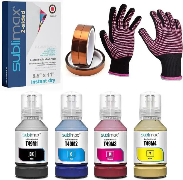Main image of Ennovor Sublimation Ink Compatible for F170 and F570 Printer - Bundle with Sublimation Paper, Gloves and 3 Tapes (T49M1 Black, T49M2 Cyan, T49M3 Magenta, T49M4 Yellow)