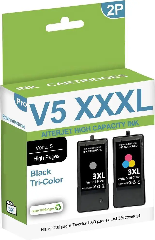Main image of Ennovor High Capacity 3XL Verite 5 Replacement Ink Cartridge Remanufactured for Verite 5 V50 V55 V55W Eco V55 Plus, V60 Eco 640 Eco 64 Series, V65 Eco, V65 Plus (1 Black/1 Tri-Color, Set)