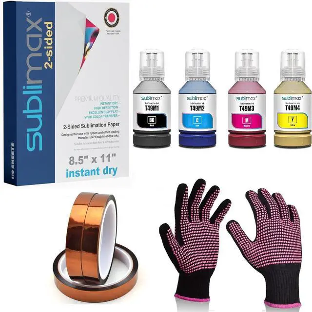 Alt view image 7 of 7 - Ennovor Sublimation Ink Compatible for F170 and F570 Printer - Bundle with Sublimation Paper, Gloves and 3 Tapes (T49M1 Black, T49M2 Cyan, T49M3 Magenta, T49M4 Yellow)