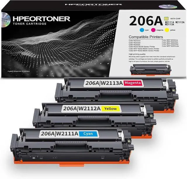 Main image of Ennovor 3 Pack 206A C/M/Y Toner Cartridge,Replacement for HP 206A| W2111A W2112A W2113A Color M255-M256 Series Color M255nw Color M255dw Color M255dn Color MFP M282-M283 Series Printer