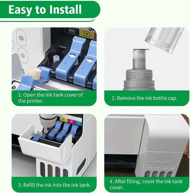 Alt view image 5 of 7 - 4 Pack Ink Bottle GT52 M,C,Y GT53 Enhanced BK (300ml Total) Compatible for HP GT 5810/5820 / 5800/315 All-in-One Deskjet Series Models (M0H54AL M0H55AL M0H56AL 1VV22AL) GT53 Replaces GT51 & GT51XL