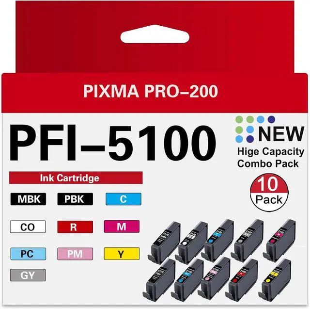 Main image of Ennovor PFI-5100 Ink Cartridges - High Capacity Compatible for Canon imagePROGRAF PRO-310 Printer, (MBK, PBK, C, M, Y, R, GY, PC, PM, CO)-10-Pack
