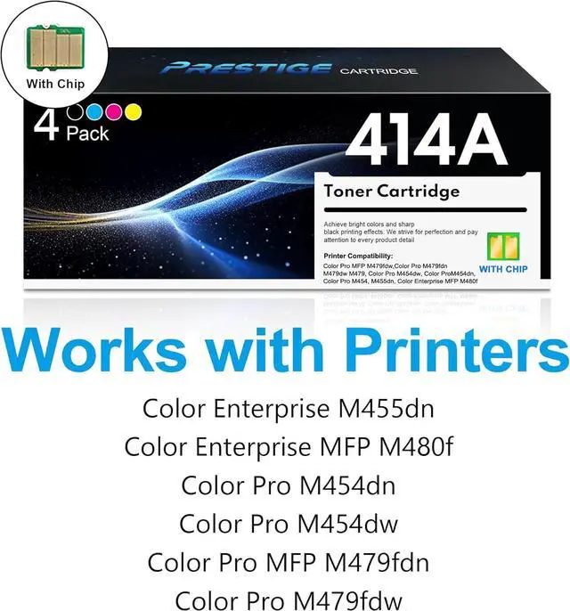 Alt view image 2 of 6 - Ennovor 414A Toner Cartridges 4 Pack Replacement for HP 414A W2020A Works for Color Laserjet Pro MFP M479fdw M454dw M479fdn M454dn MFP M480f M455dn M479 M454 Series (Black Cyan Yellow Magenta)