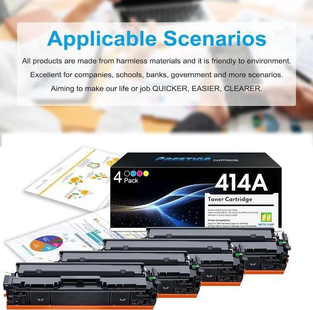 Alt view image 6 of 6 - Ennovor 414A Toner Cartridges 4 Pack Replacement for HP 414A W2020A Works for Color Laserjet Pro MFP M479fdw M454dw M479fdn M454dn MFP M480f M455dn M479 M454 Series (Black Cyan Yellow Magenta)