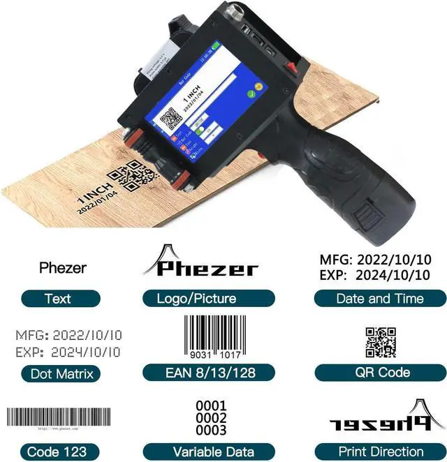 Alt view image 3 of 7 - Ennovor P16-1 Handheld Inkjet Printer, 1 Inch/25.4mm Date Printer with 72ml Solvent Ink Cartridge, Portable Intelligent Coding Machine for Expiry Date/Time/Barcode/QR Code/Logo (Metal Case)